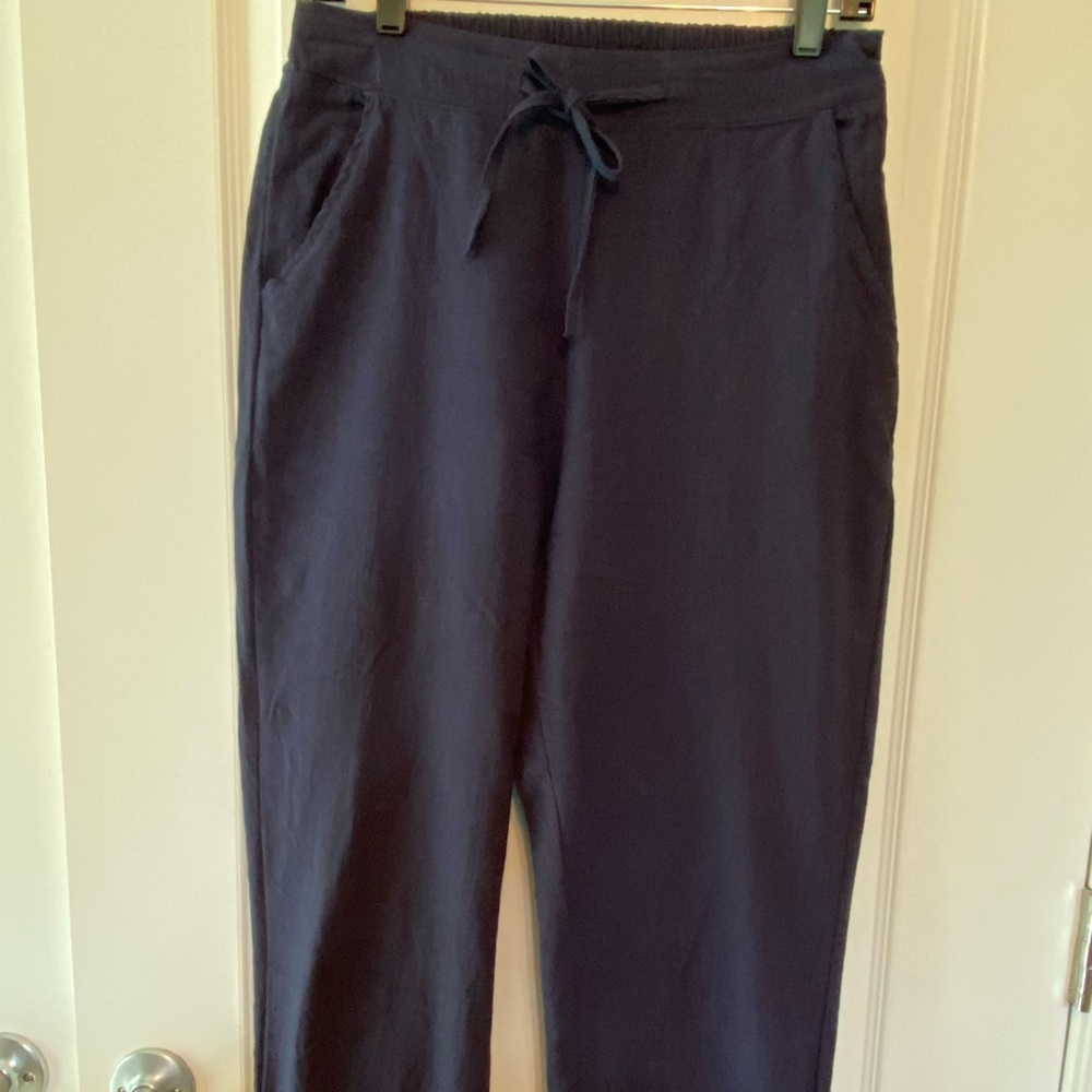 Navy Blue Linen-Blend Pants